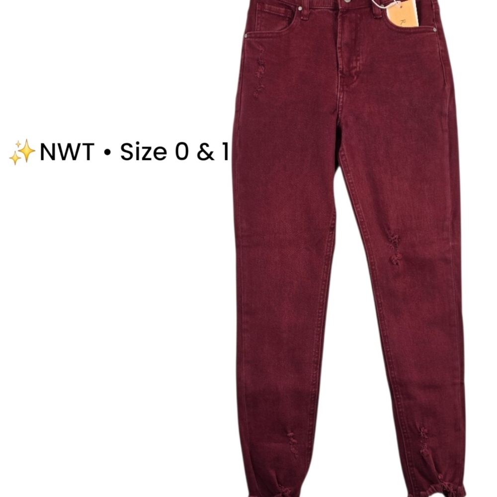 Risen Wine High Rise Fray Hem Skinny Jeans NWT Size 0 & 1 Boutique Denim